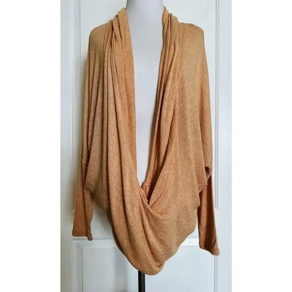 $68 FREE PEOPLE We the Free Sheila Draped Faux-Wrap Pullover Sweater Knit Top L